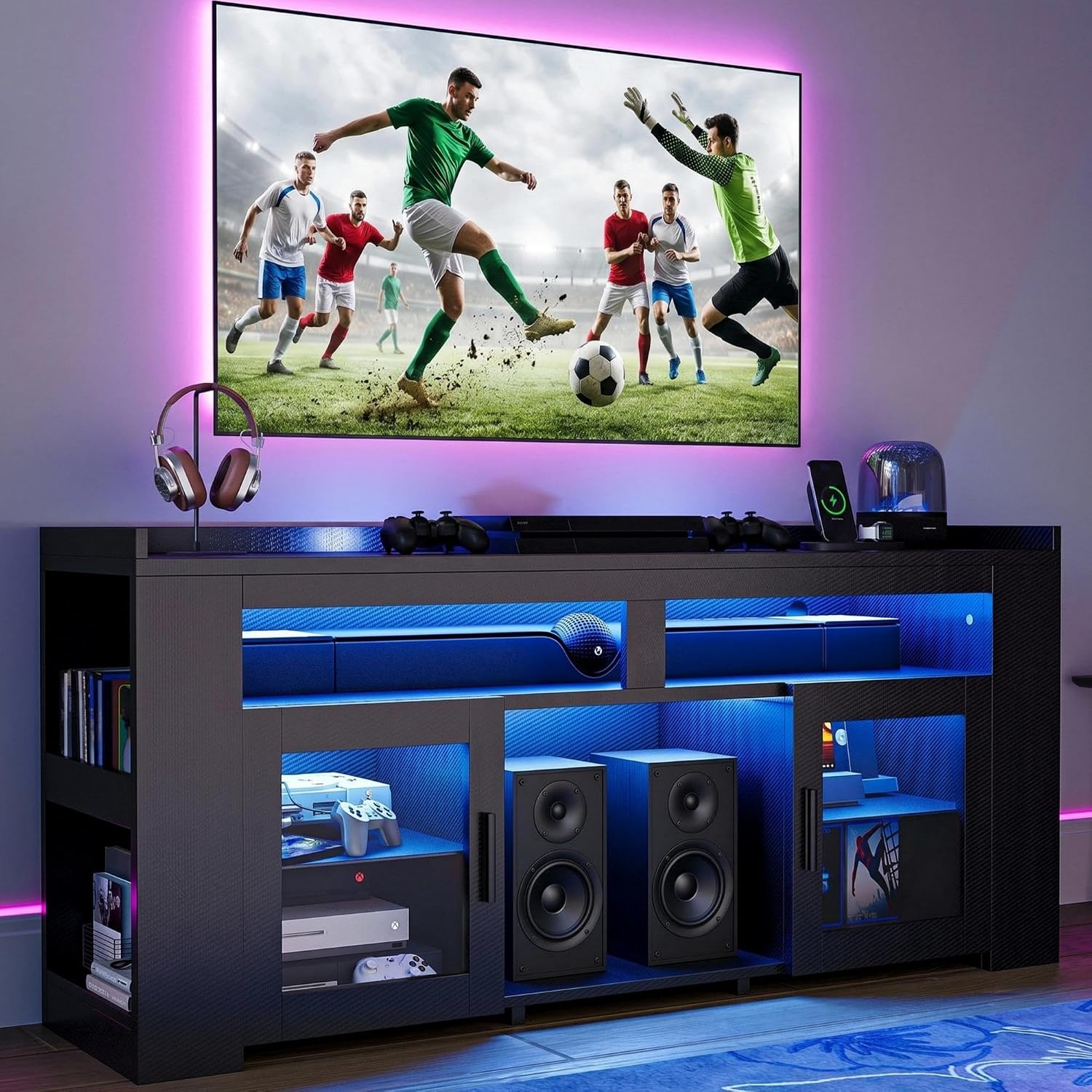 TV Stand with Charging Station - Gaming Console Room ulasan dan harga