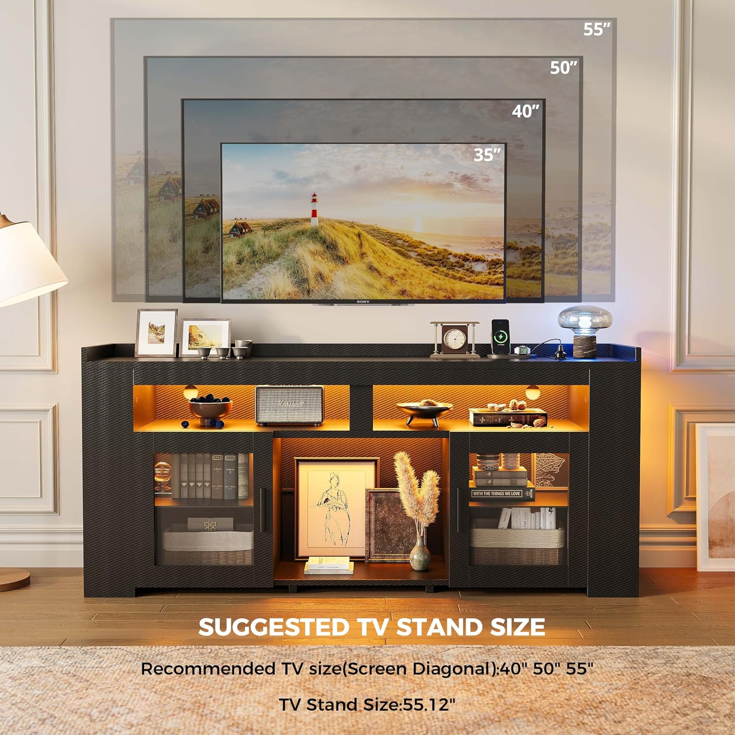 TV Stand with Charging Station - Gaming Console Room ulasan dan harga