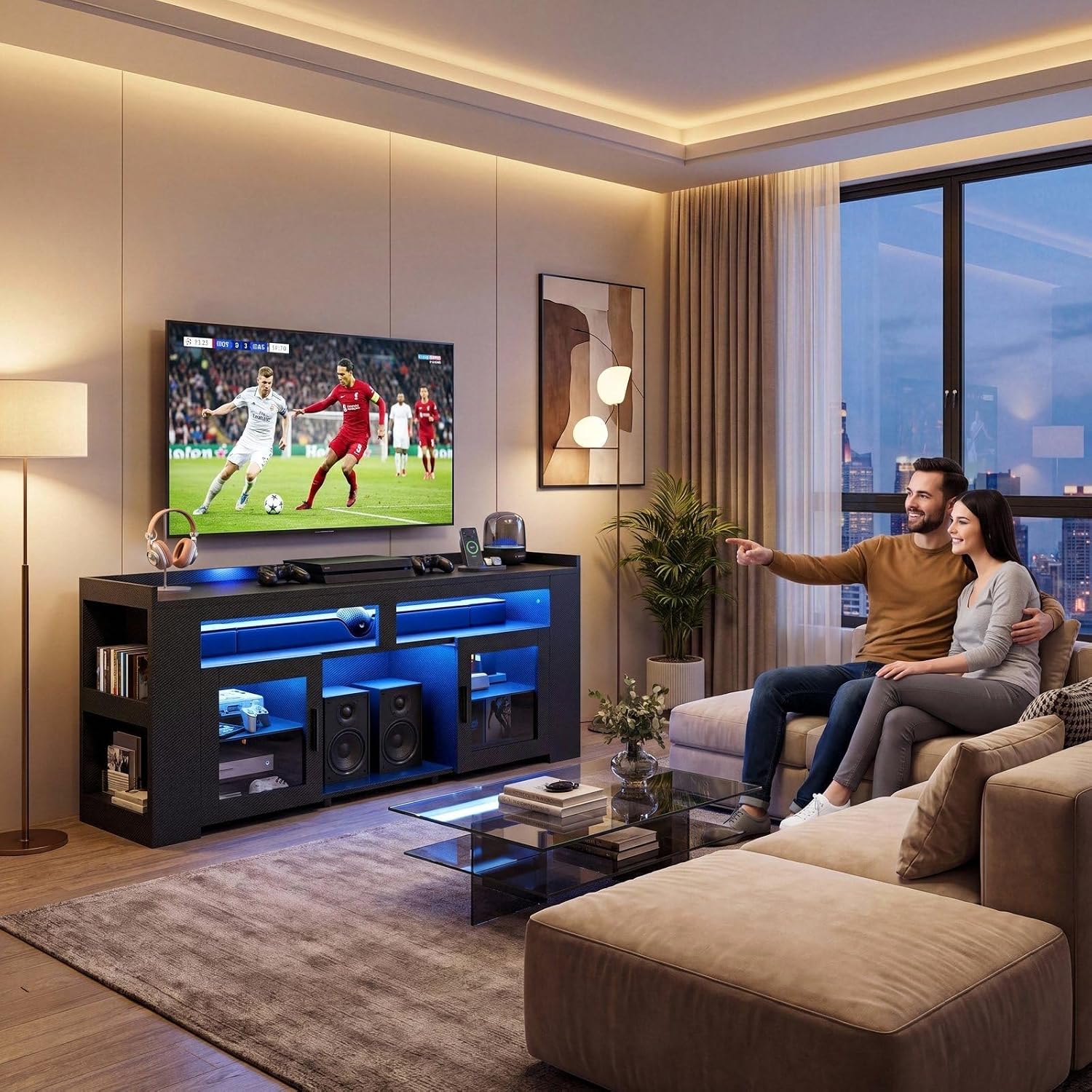 TV Stand with Charging Station - Gaming Console Room ulasan dan harga