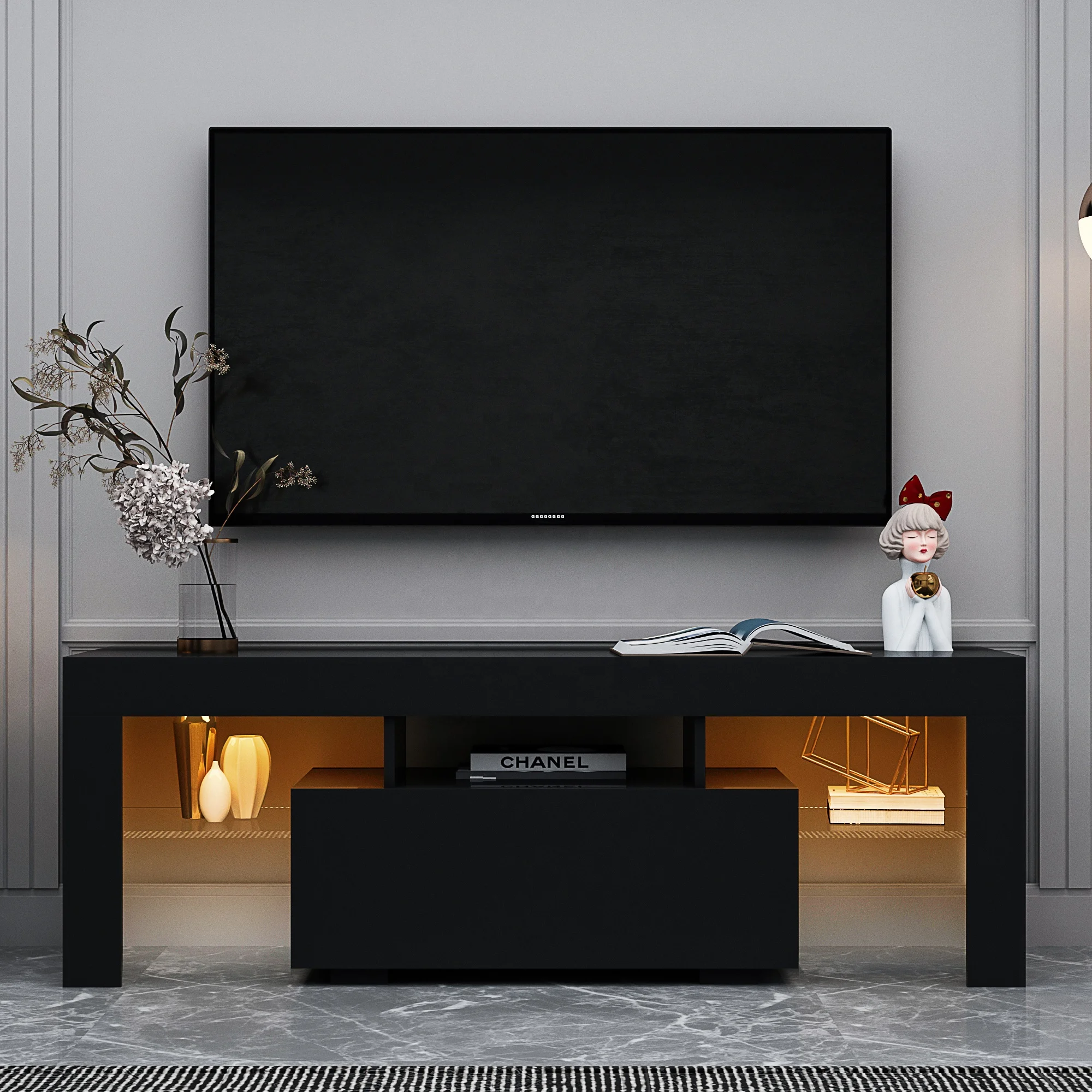 #Black TV Stand with LED RGB L - Gaming Console Room ulasan dan harga