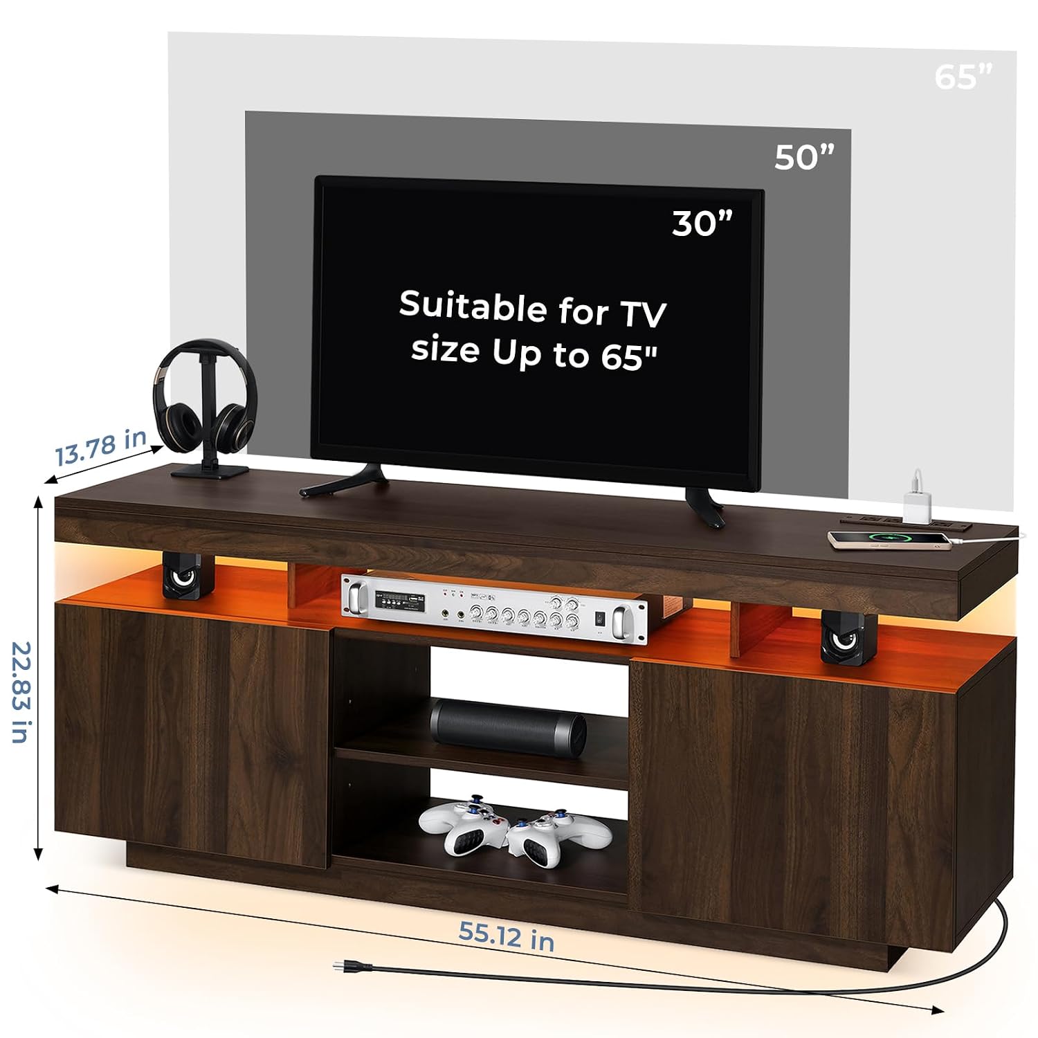 LED TV Stand with Power Outlet - Gaming Console Room ulasan dan harga